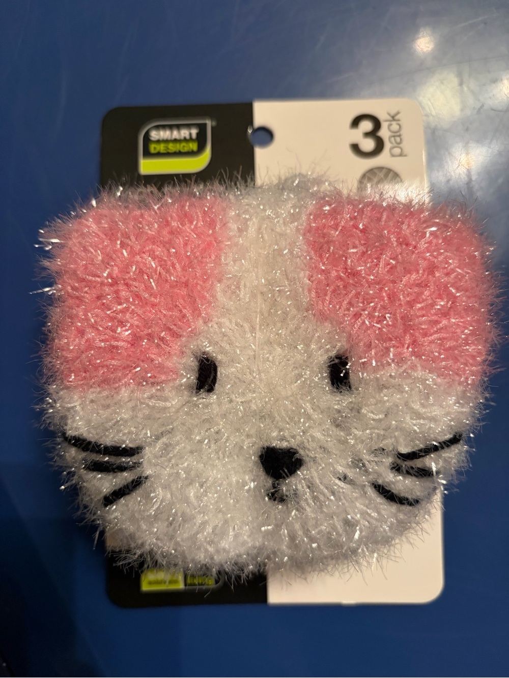 Smart Design Hand Knitted Set of Three Fuzzy Cat  Kitchen Sponges